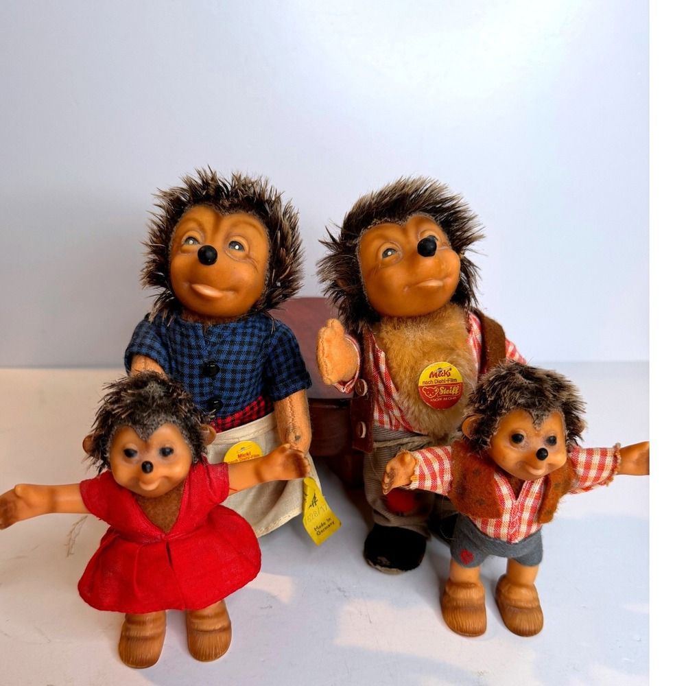 Vintage 1960s 1970s Steiff Mecki Micki Macki Mucki Hedgehog Family Set Germany